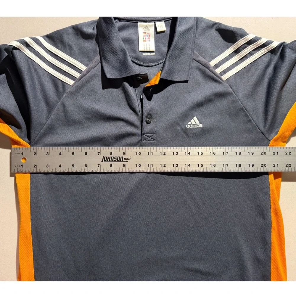 Vintage Adidas Mens 2XL Gray Orange 3-Stripe Polo Shirt Athletic Golf Tennis